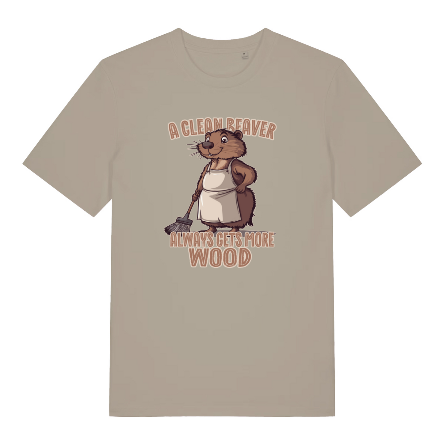 stone rude animal t-shirt with the graphic of a beaver and the slogan 'a clean beaver always gets more wood'