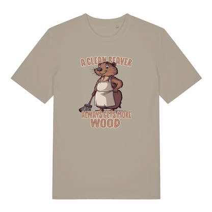 stone rude animal t-shirt with the graphic of a beaver and the slogan 'a clean beaver always gets more wood'