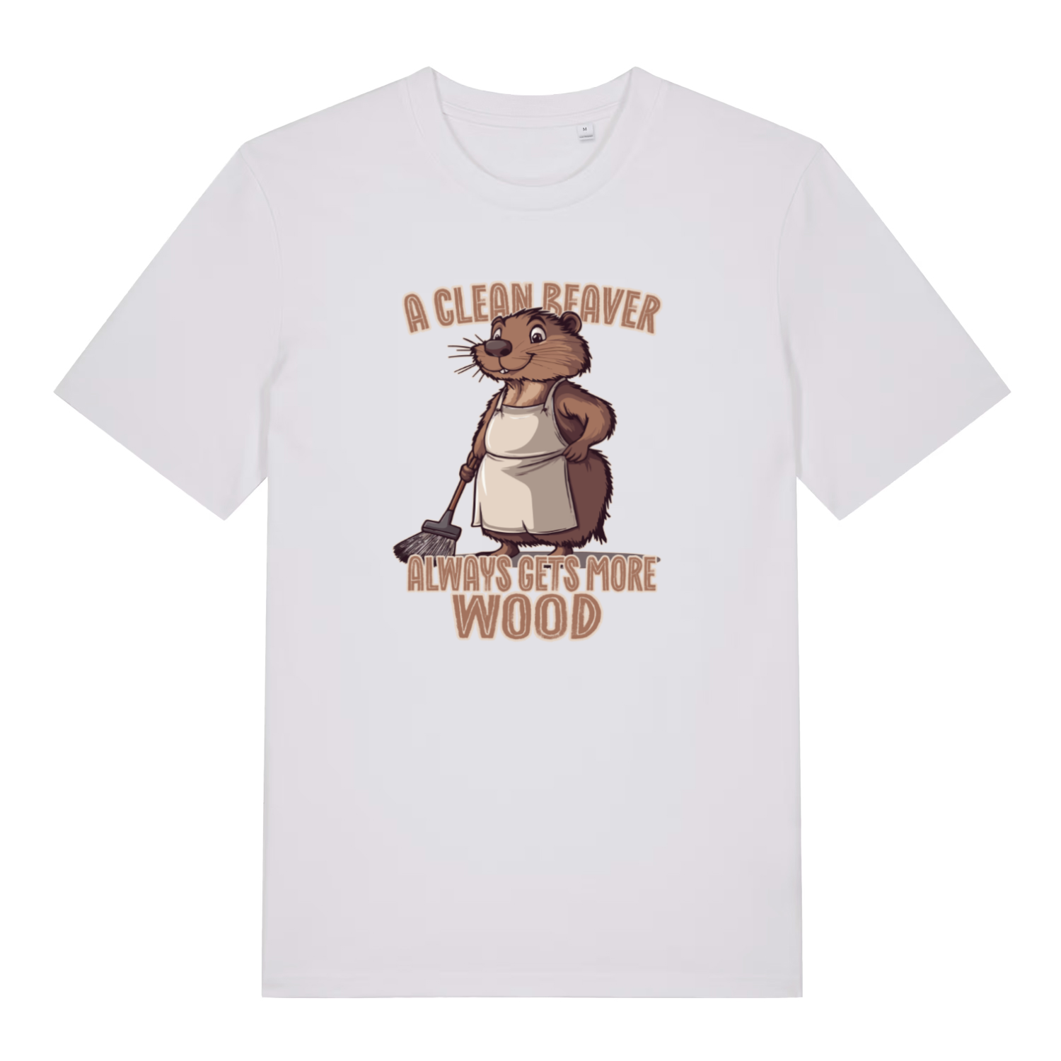 white rude animal t-shirt with the graphic of a beaver and the slogan 'a clean beaver always gets more wood'