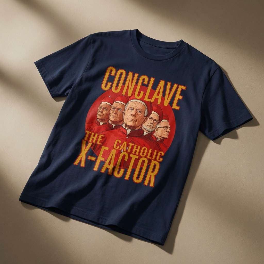 Navy Conclave The Catholic X-Factor t-shirt, funny religious banter mens graphic tee