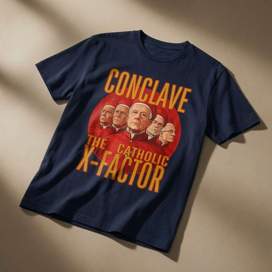 Navy Conclave The Catholic X-Factor t-shirt, funny religious banter mens graphic tee