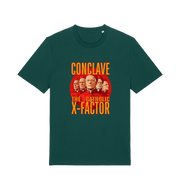 green funny offensive t-shirt with 'Conclave The Catholic X-Factor' graphic 