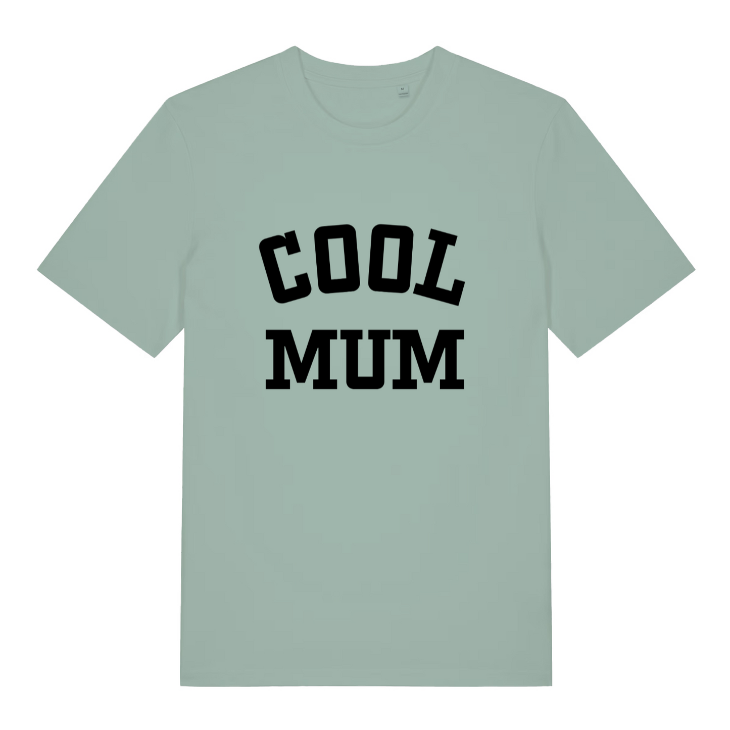 Light green women's Cool Mum T-shirt flat lay with bold black varsity slogan