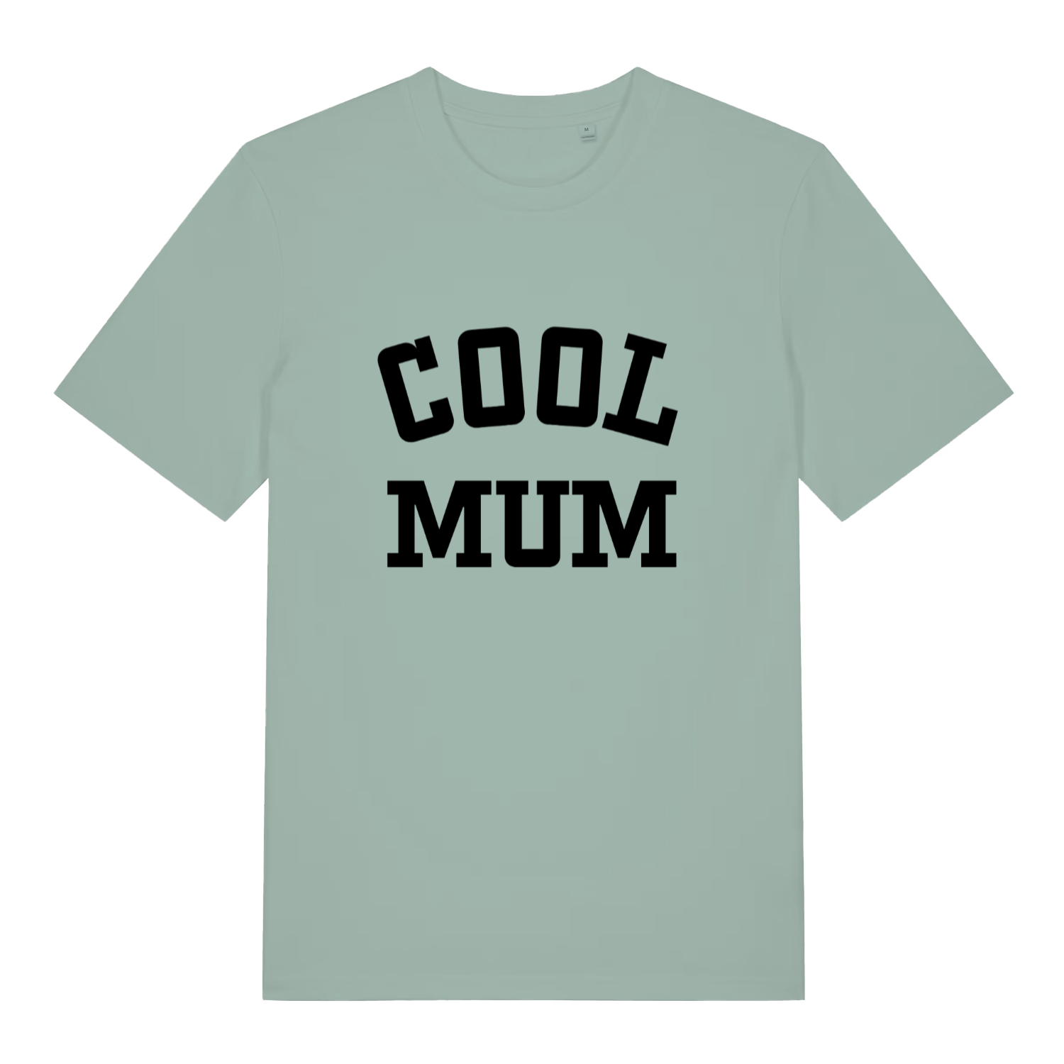 Light green women's Cool Mum T-shirt flat lay with bold black varsity slogan