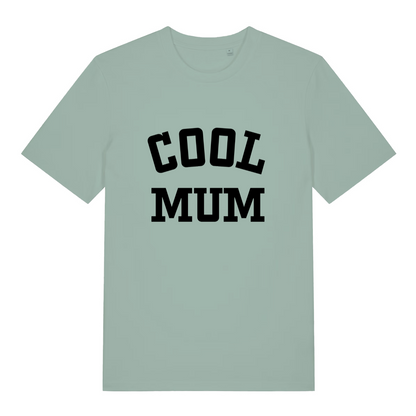 Light green women's Cool Mum T-shirt flat lay with bold black varsity slogan