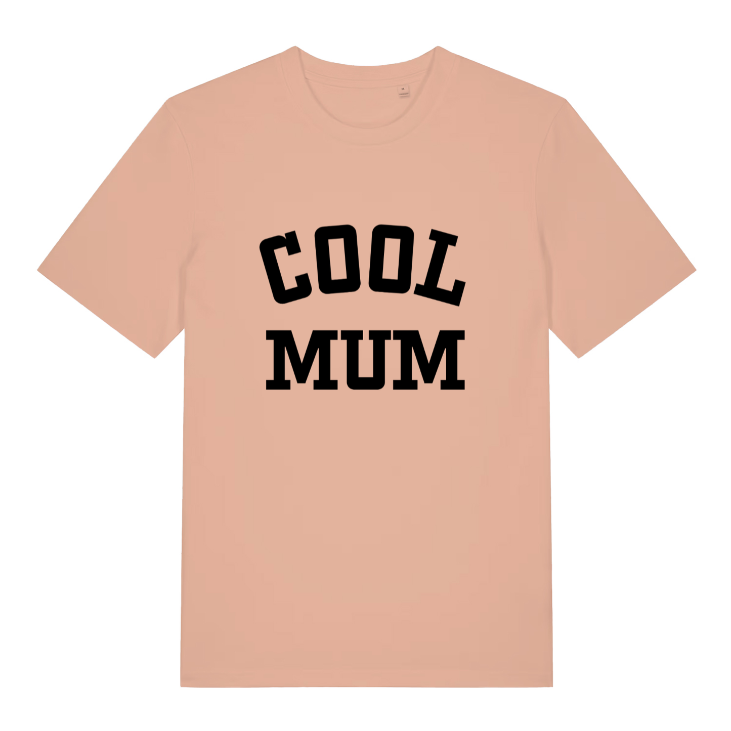 Peach women's Cool Mum T-shirt flat lay featuring clean "Cool Mum" graphic text