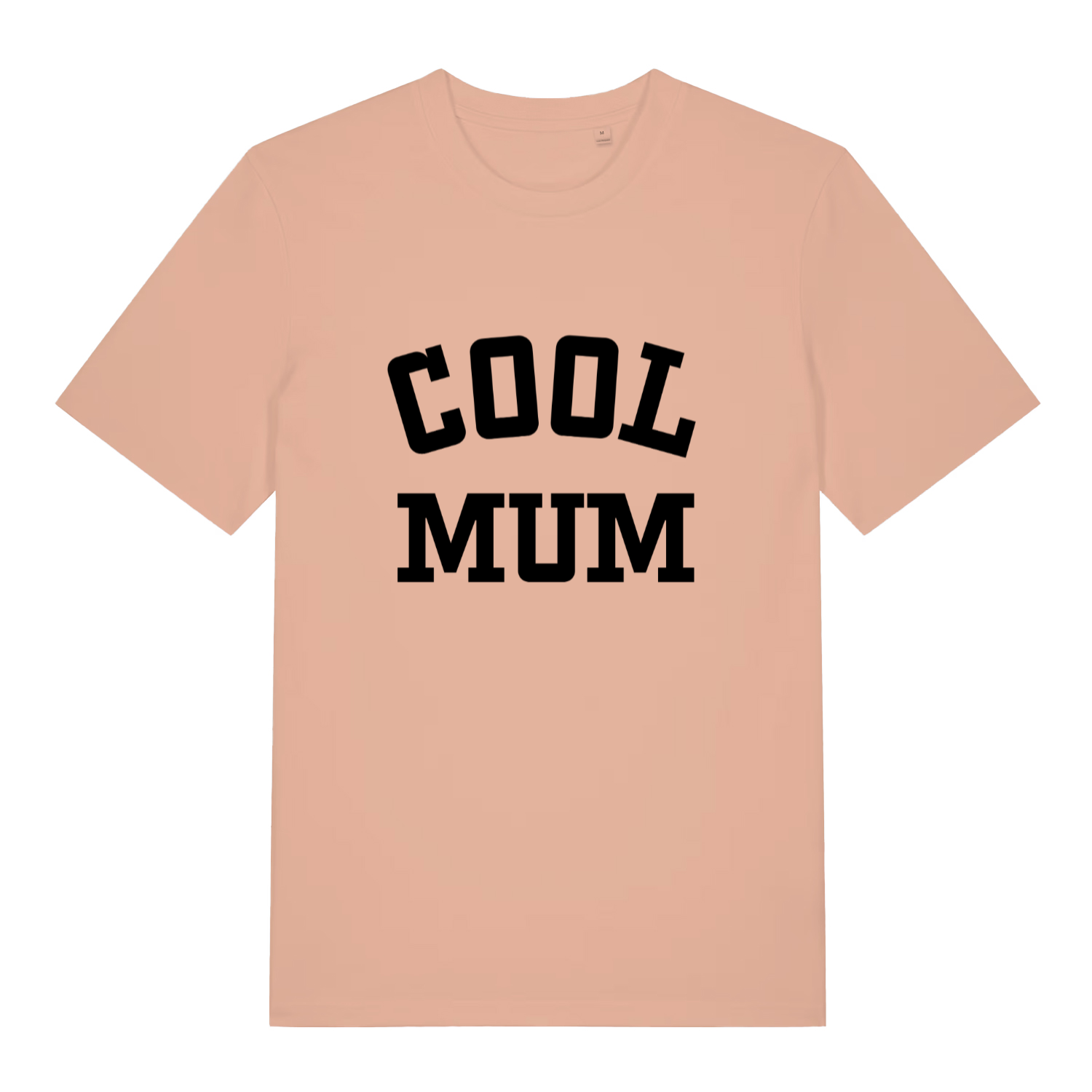 Peach women's Cool Mum T-shirt flat lay featuring clean "Cool Mum" graphic text