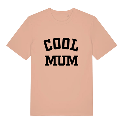 Peach women's Cool Mum T-shirt flat lay featuring clean "Cool Mum" graphic text