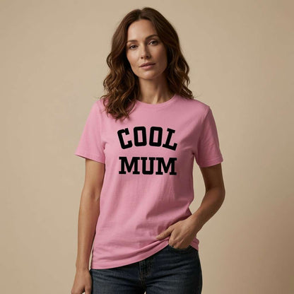 Woman in pink Cool Mum tee, mothers day ladies gift shirt