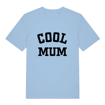 Sky blue women's Cool Mum T-shirt flat lay with simple cool mum statement