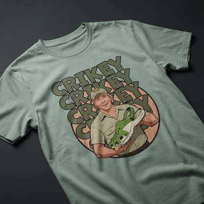 Green Crikey Crocs t-shirt, fun humorous witty steve irwin pun tee