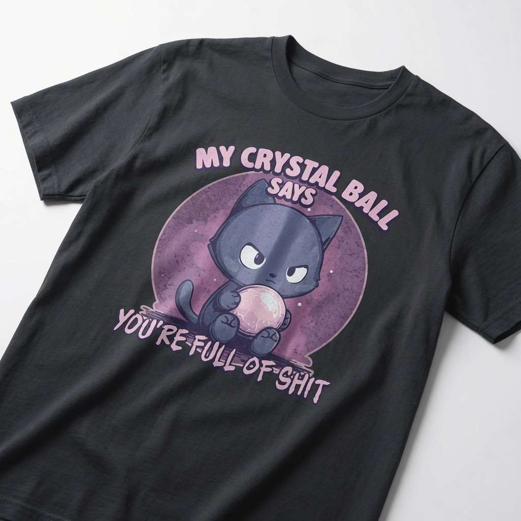 Black My Crystal Ball Says You're Full of Shit t-shirt, funny sarcastic cat ladies graphic tee