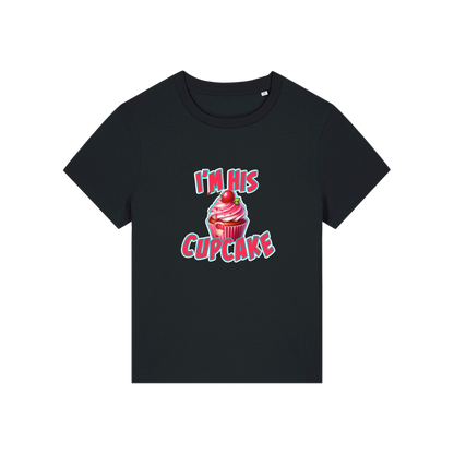black matching t-shirt with the graphic of a muffin and the slogan 'i'm his cupcake'