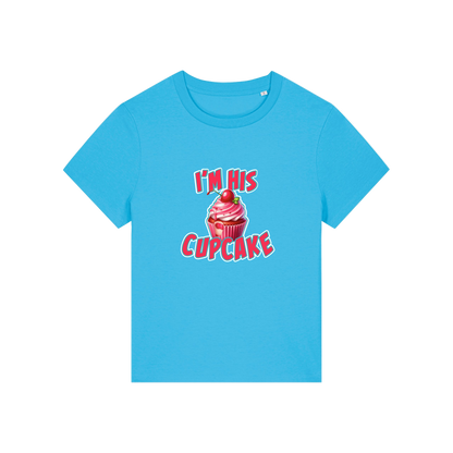 blue matching t-shirt with the graphic of a muffin and the slogan 'i'm his cupcake'