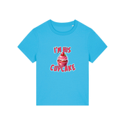 blue matching t-shirt with the graphic of a muffin and the slogan 'i'm his cupcake'