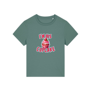 green matching t-shirt with the graphic of a muffin and the slogan 'i'm his cupcake'
