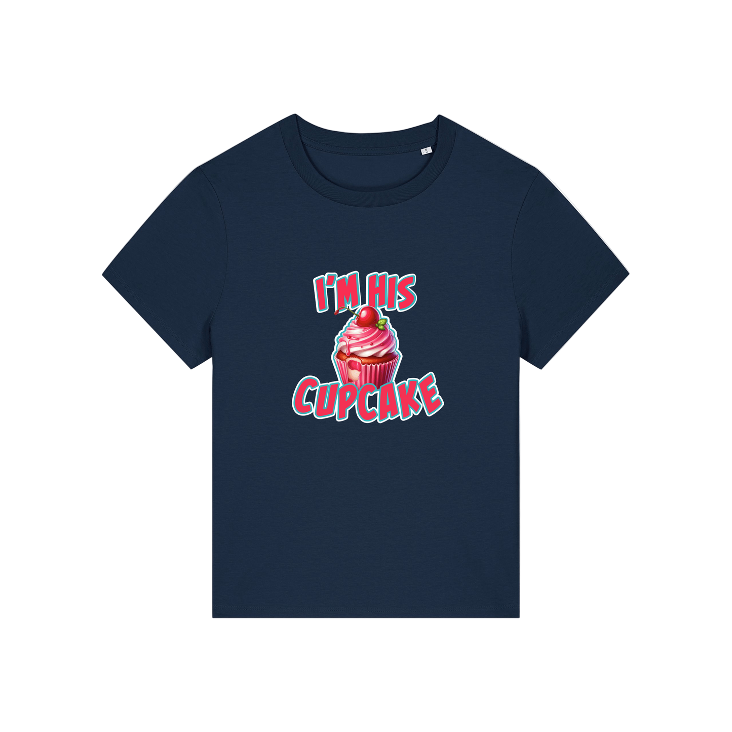 navy matching t-shirt with the graphic of a muffin and the slogan 'i'm his cupcake'
