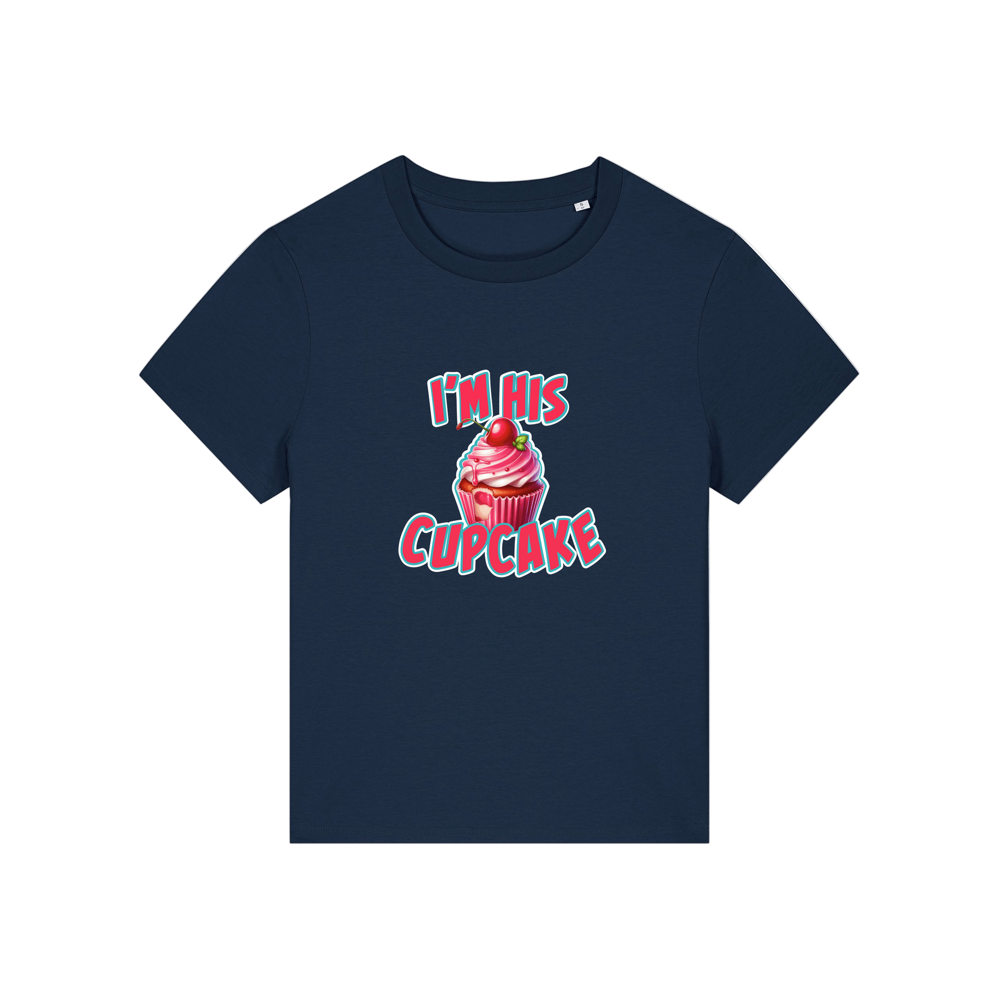 navy matching t-shirt with the graphic of a muffin and the slogan 'i'm his cupcake'