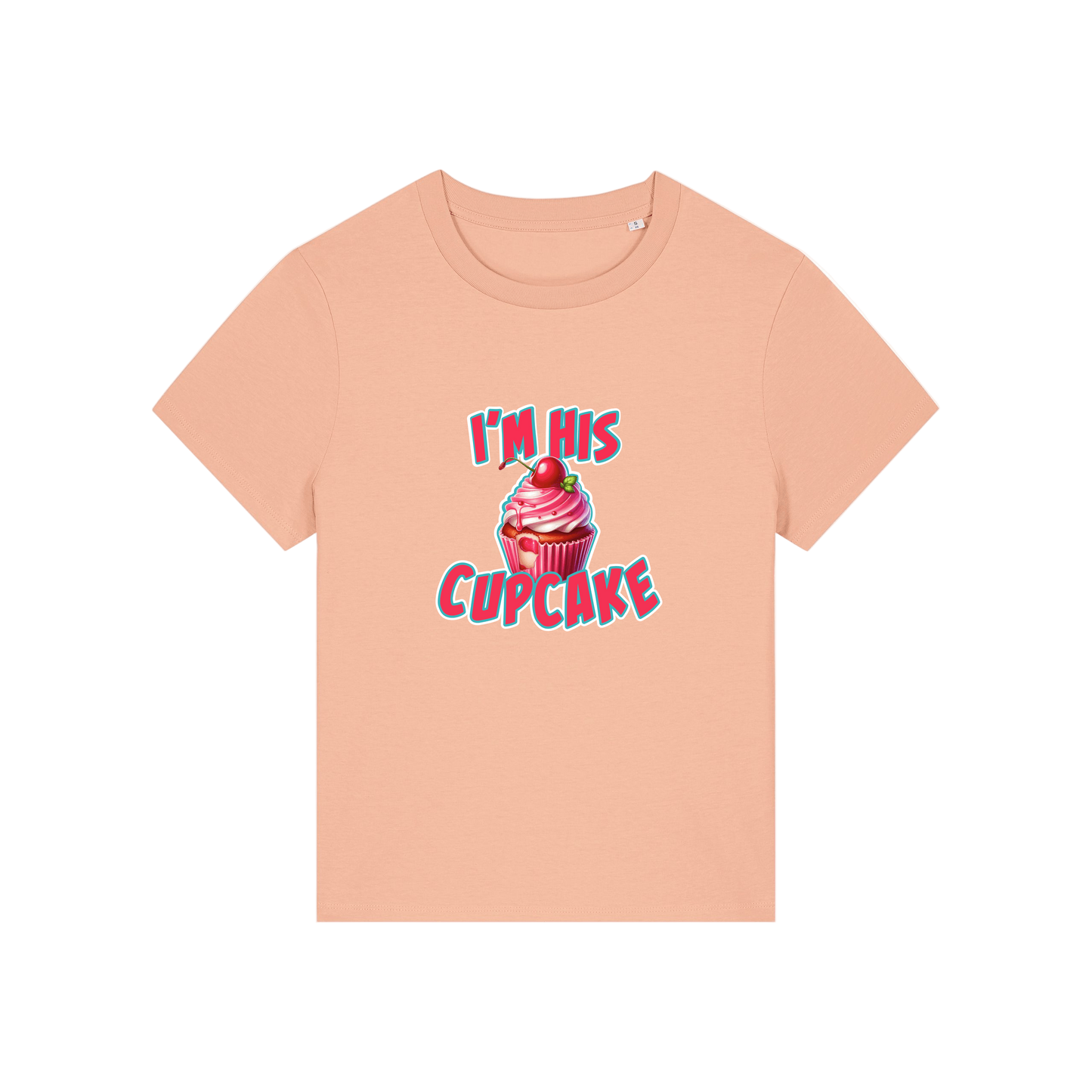 peach matching t-shirt with the graphic of a muffin and the slogan 'i'm his cupcake'