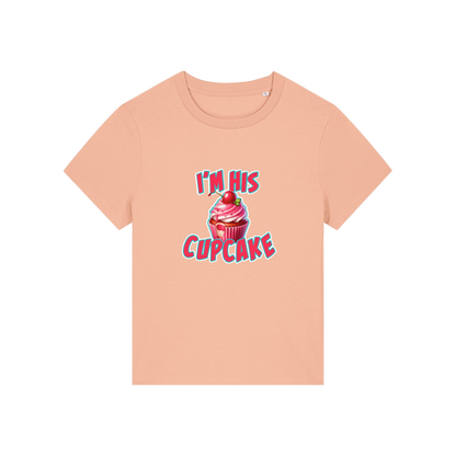 peach matching t-shirt with the graphic of a muffin and the slogan 'i'm his cupcake'