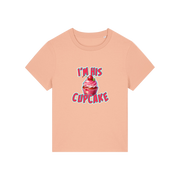 peach matching t-shirt with the graphic of a muffin and the slogan 'i'm his cupcake'