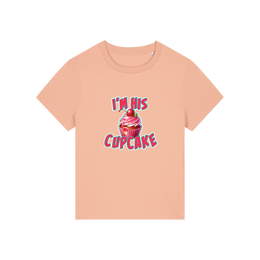 peach matching t-shirt with the graphic of a muffin and the slogan 'i'm his cupcake'
