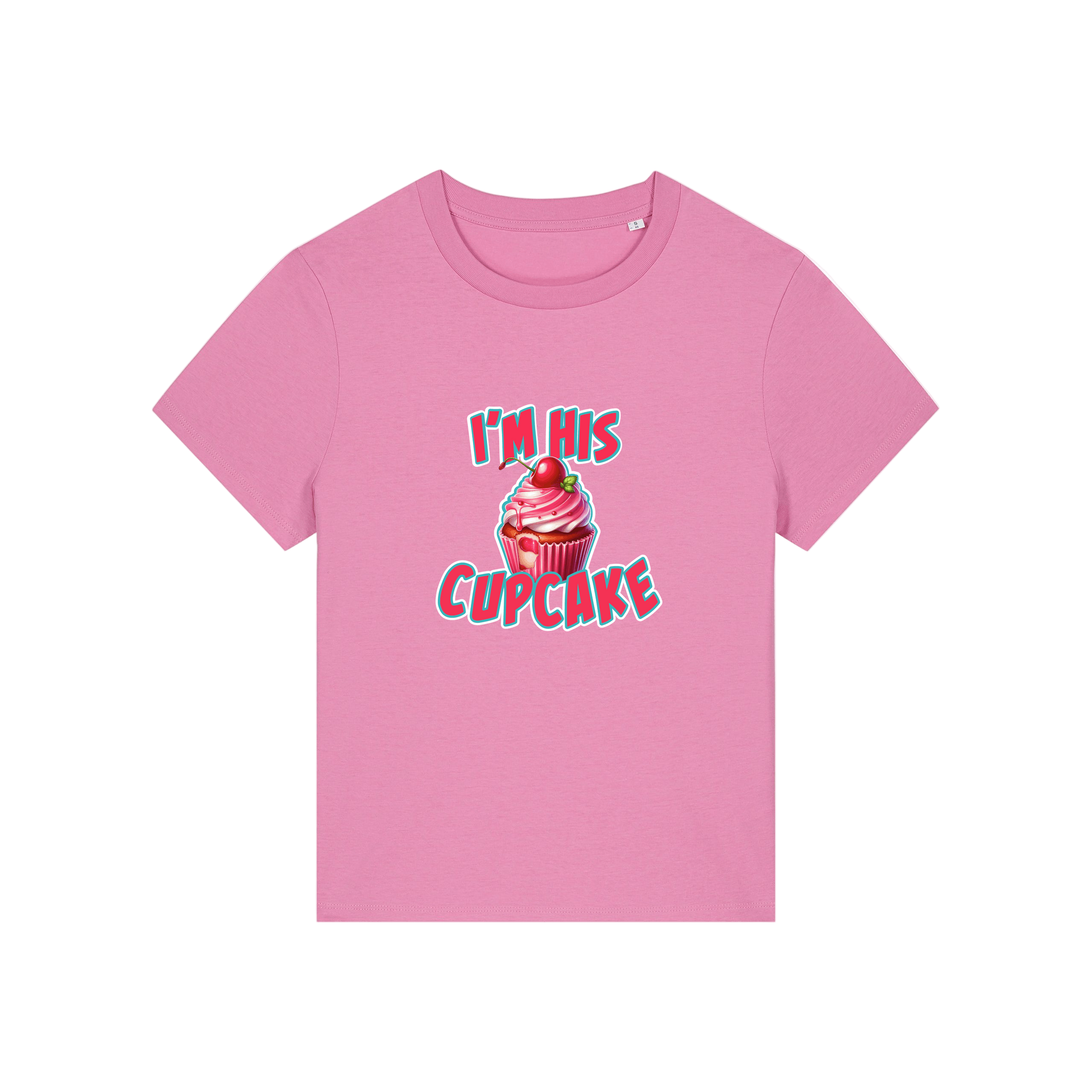 pink matching t-shirt with the graphic of a muffin and the slogan 'i'm his cupcake'