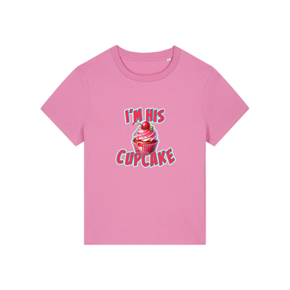 pink matching t-shirt with the graphic of a muffin and the slogan 'i'm his cupcake'