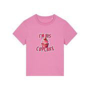 pink matching t-shirt with the graphic of a muffin and the slogan 'i'm his cupcake'