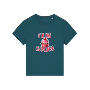 teal matching t-shirt with the graphic of a muffin and the slogan 'i'm his cupcake'