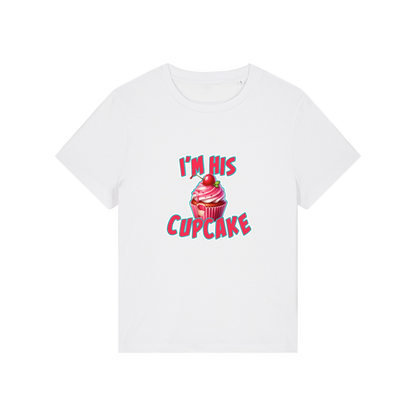 white matching t-shirt with the graphic of a muffin and the slogan 'i'm his cupcake'