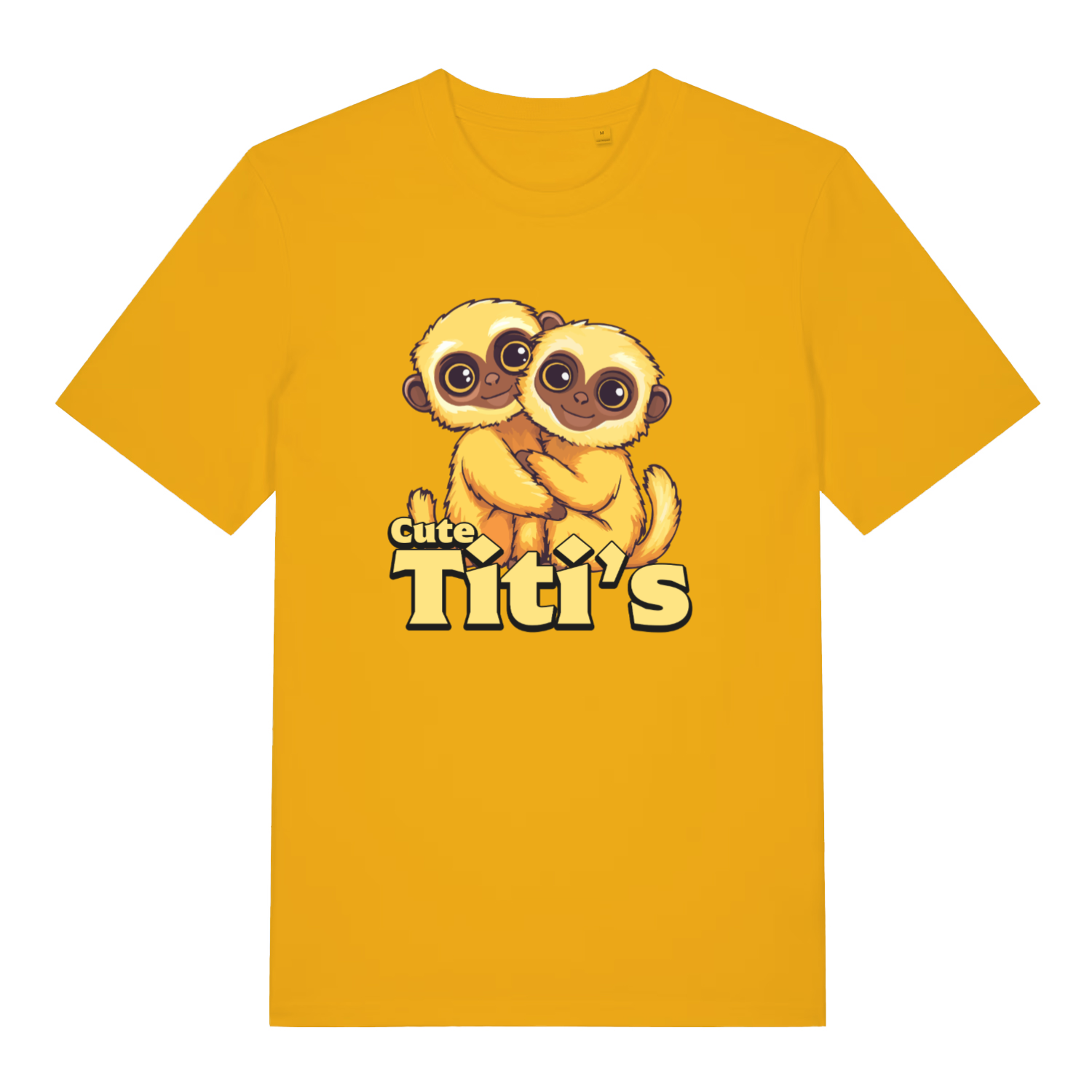 Yellow Cute Titi's T-shirt flat lay displaying vibrant adorable titi's monkey pun tee