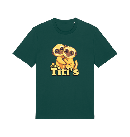 green animal t-shirt with cartoon baby monkeys and 'Cute Titi's' text 