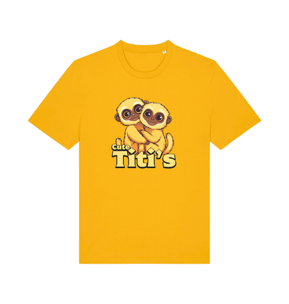 yellow animal t-shirt with cartoon baby monkeys and 'Cute Titi's' text 