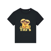 black kawaii t-shirt with the graphic of two little monkey's on and the slogan 'cute titis'