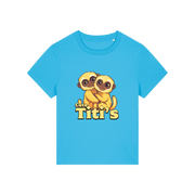 blue kawaii t-shirt with the graphic of two little monkey's on and the slogan 'cute titis'