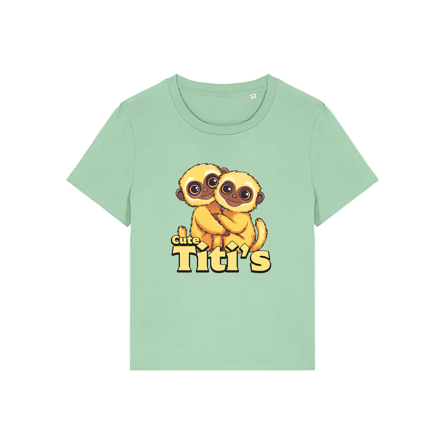 green kawaii t-shirt with the graphic of two little monkey's on and the slogan 'cute titis'