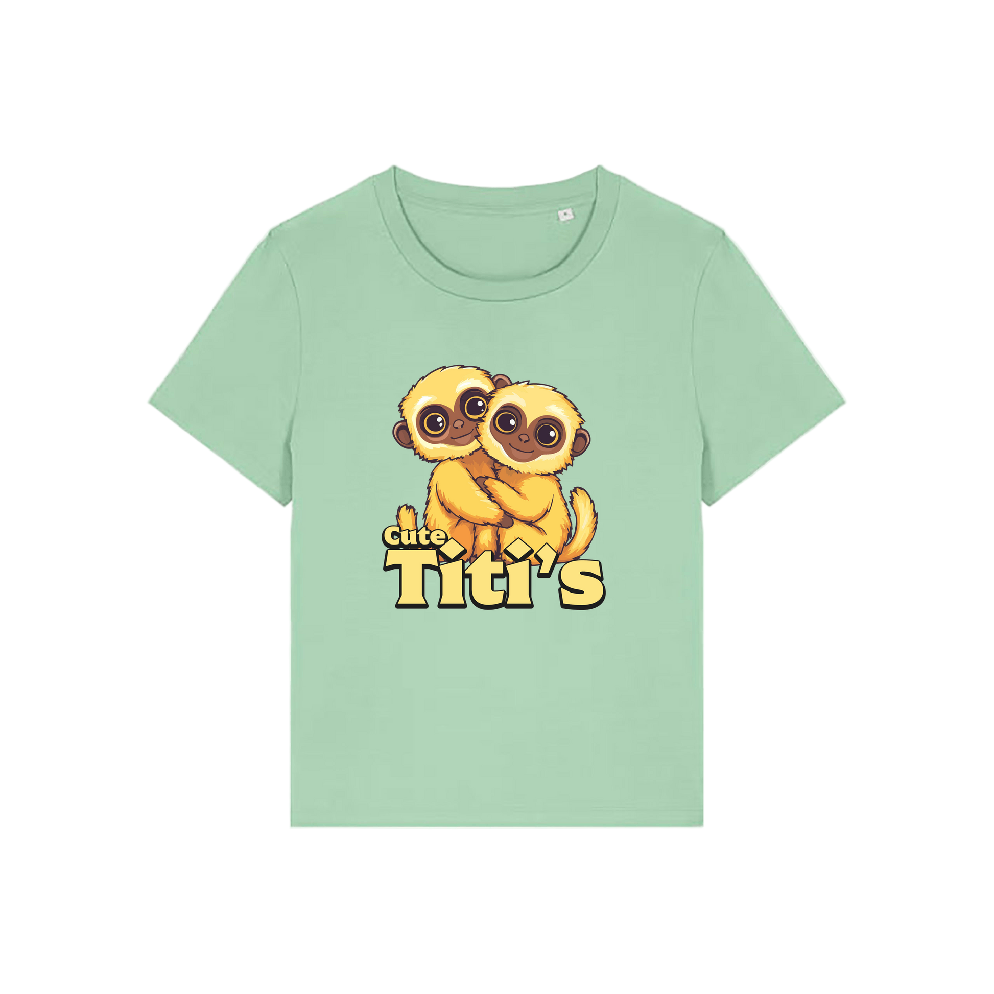 green kawaii t-shirt with the graphic of two little monkey's on and the slogan 'cute titis'
