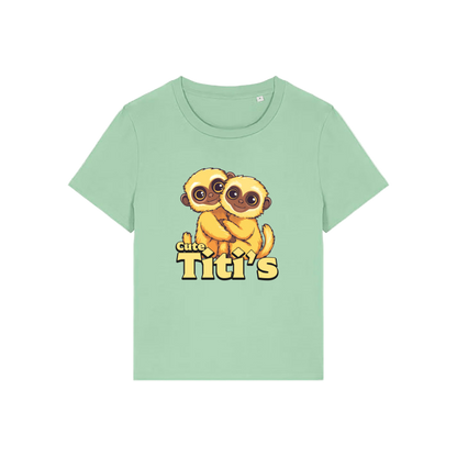 green kawaii t-shirt with the graphic of two little monkey's on and the slogan 'cute titis'