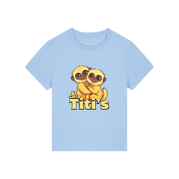light blue kawaii t-shirt with the graphic of two little monkey's on and the slogan 'cute titis'