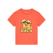 orange kawaii t-shirt with the graphic of two little monkey's on and the slogan 'cute titis'