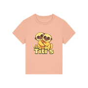 peach kawaii t-shirt with the graphic of two little monkey's on and the slogan 'cute titis'