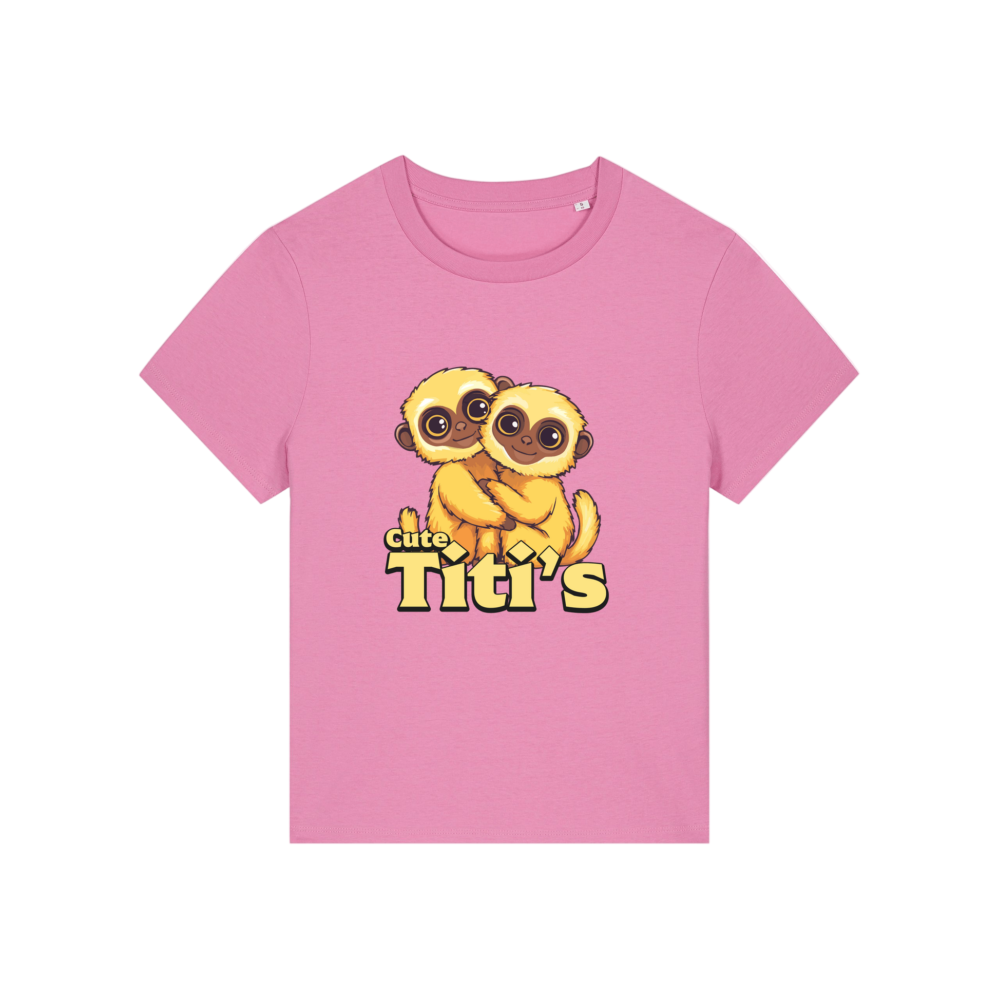 pink kawaii t-shirt with the graphic of two little monkey's on and the slogan 'cute titis'