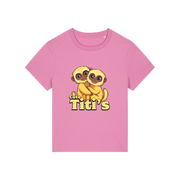 pink kawaii t-shirt with the graphic of two little monkey's on and the slogan 'cute titis'