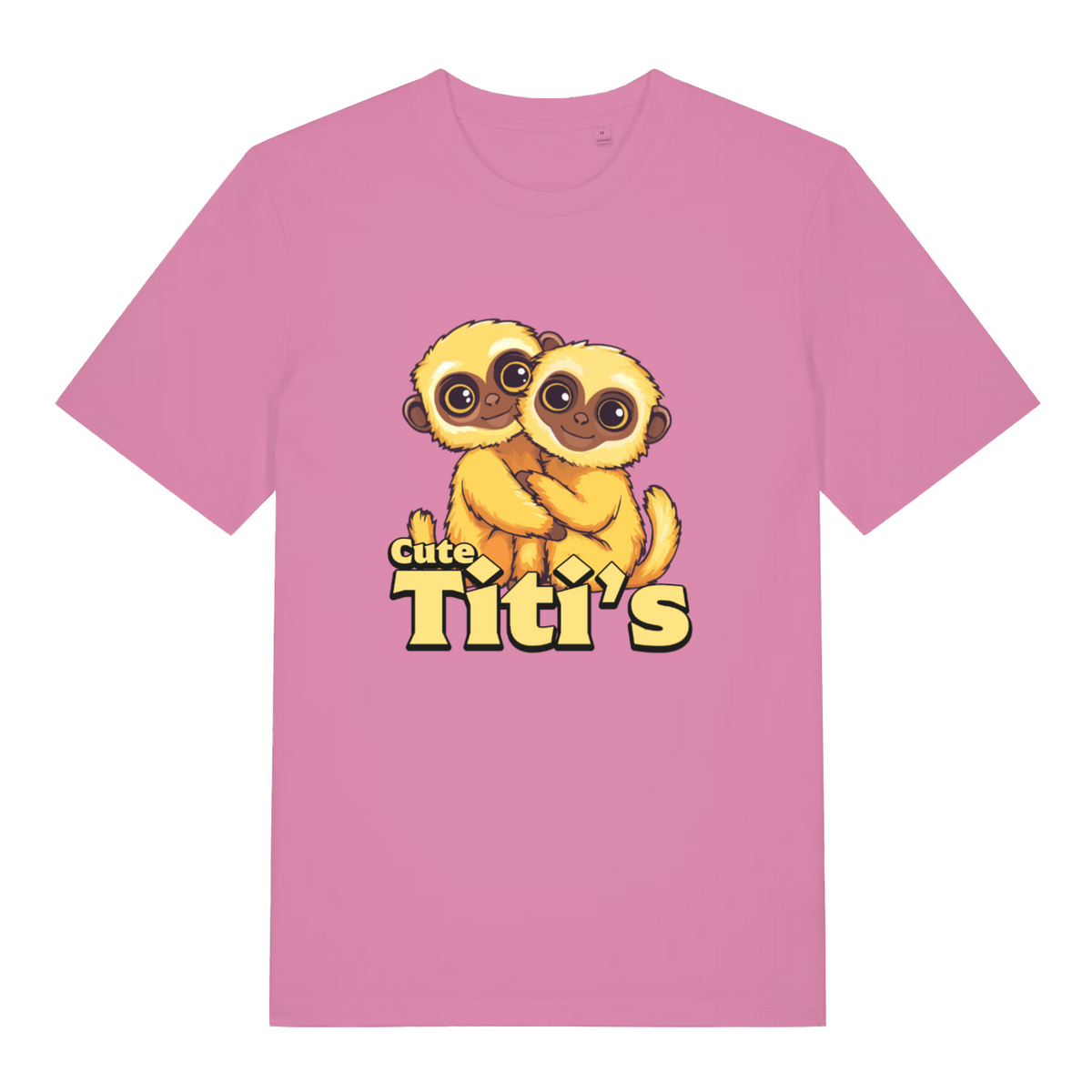 Pink women's Cute Titi's T-shirt flat lay displaying vibrant adorable titi's monkey pun