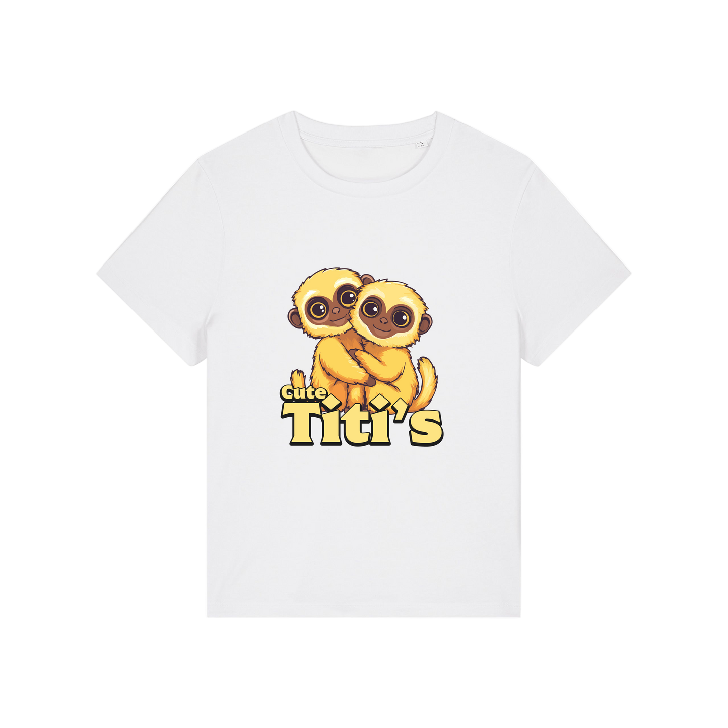 white kawaii t-shirt with the graphic of two little monkey's on and the slogan 'cute titis'
