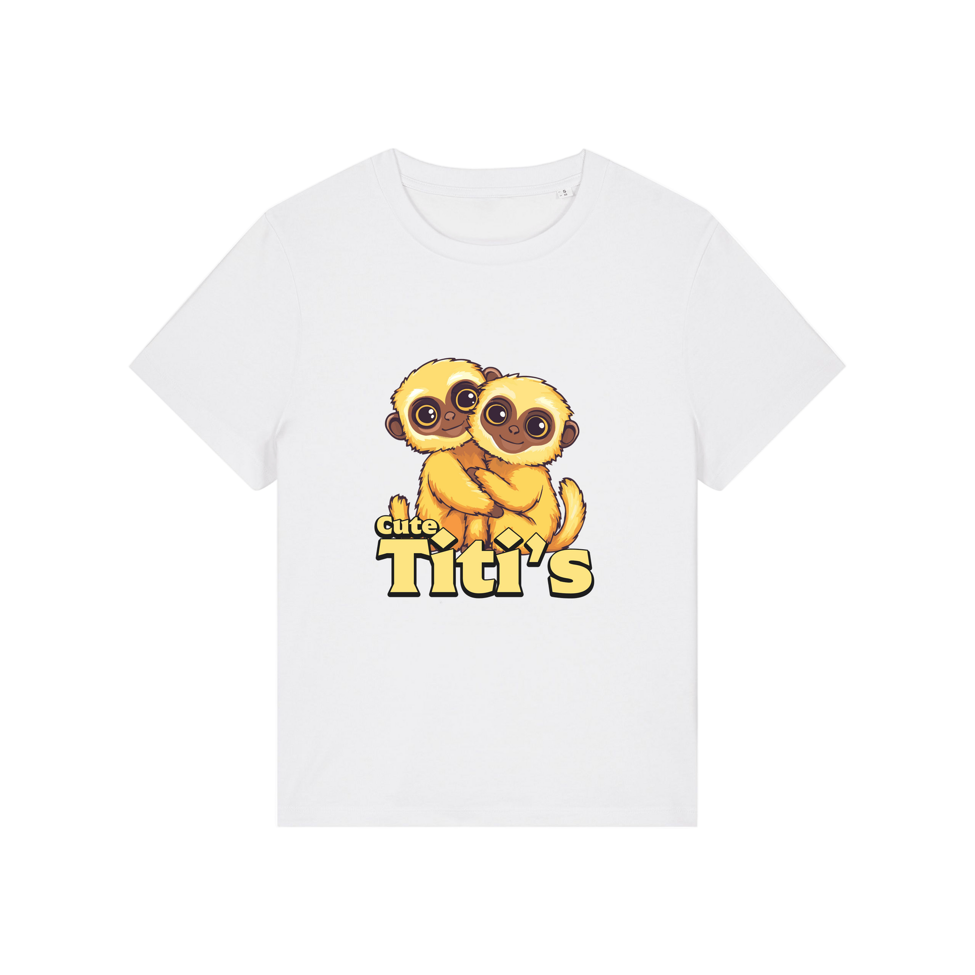 white kawaii t-shirt with the graphic of two little monkey's on and the slogan 'cute titis'