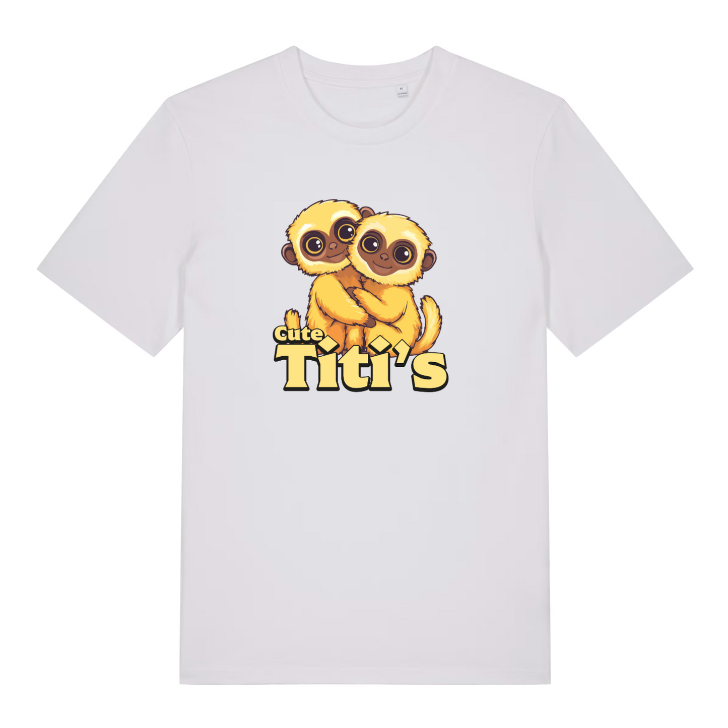 white women's kawaii t-shirt with the graphic of two cute monkeys and the slogan 'cute titi's'