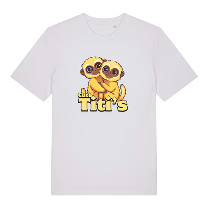 white women's kawaii t-shirt with the graphic of two cute monkeys and the slogan 'cute titi's'