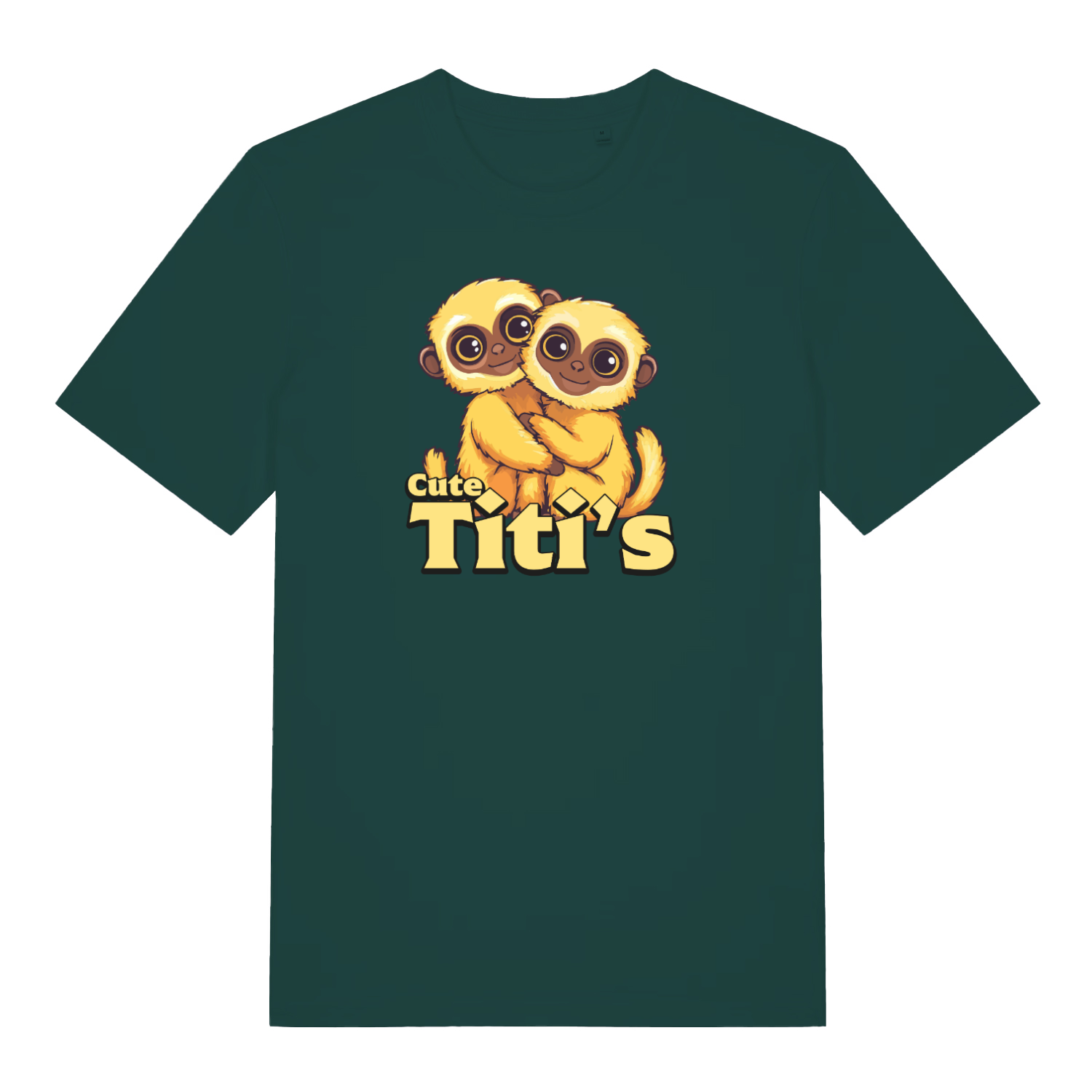 green kawaii t-shirt with the graphic of a titi monkey and the slogan 'cute titis'